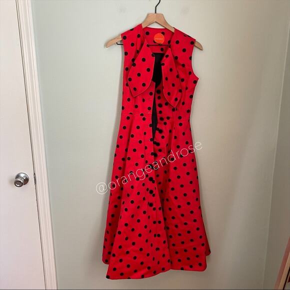 MARIANNA SENCHINA Red Black Polkadot Runway Midi Dress XS - Picture 15 of 16